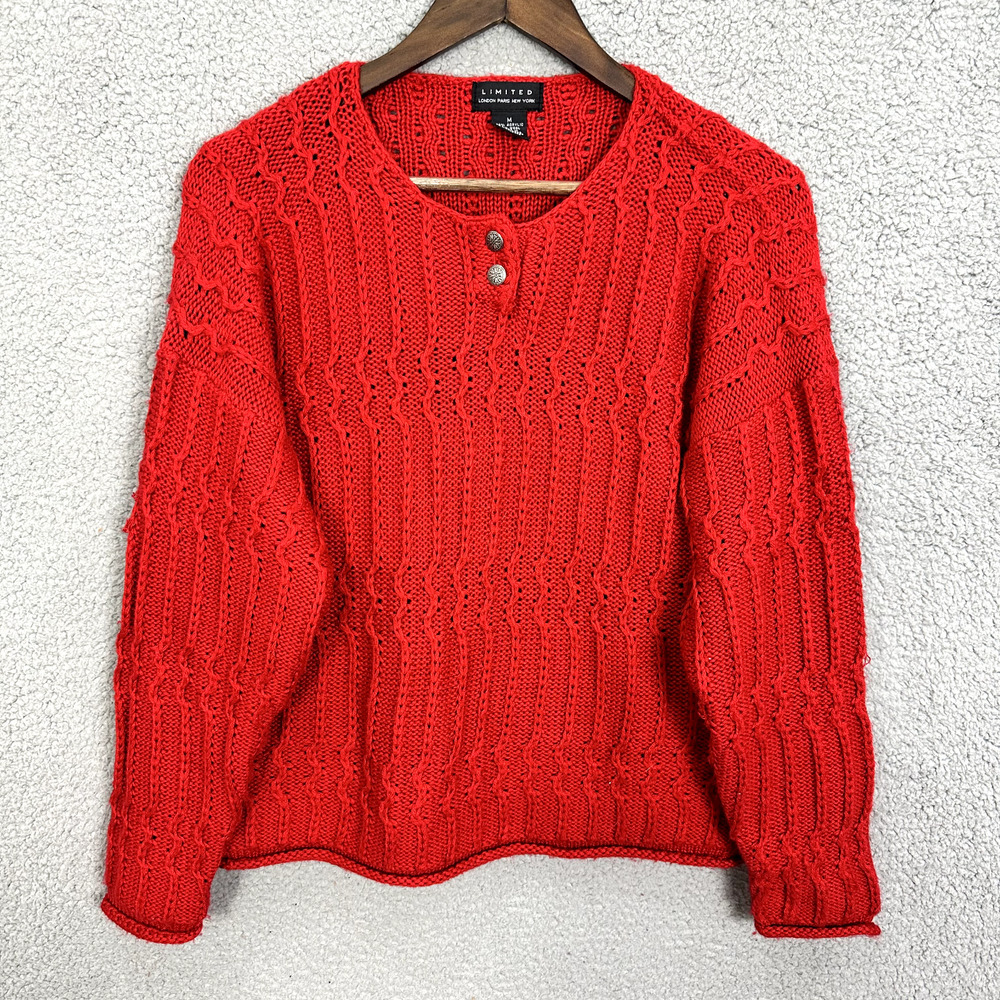 Vintage Limited Sweater Womens Medium Red Chunky Knit Crochet Oversized Boho